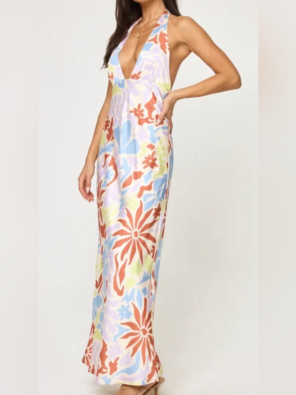 LSPACE TUSCANY FLORAL HALTER COVERUP MAXI DRESS TROPICAL SUMMER NWT SZ M